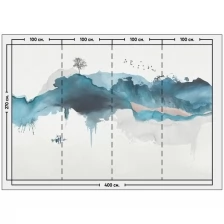 Фотообои / флизелиновые обои Абстрактный горный пейзаж с рекой / рисунок / восточная живопись 4 x 2,7 м