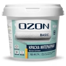 Краски интерьерные OZON Краска для стен и потолков акриловая OZON Basic ВД-АК-214А-14 А (белая) 9л обычная